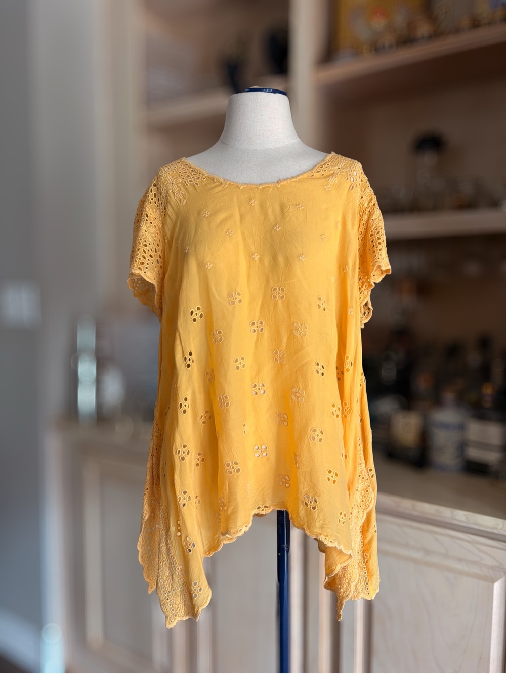 Johnny Was Sunflower Yellow Embroidered Eyelet Blouse